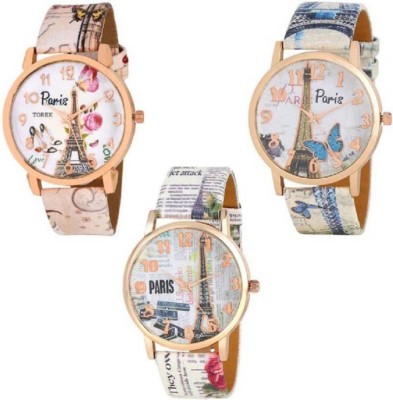 KNACK paris eiffel tower leather belt upcoming style women combo 3 Watch  - For Girls   Watches  (KNACK)