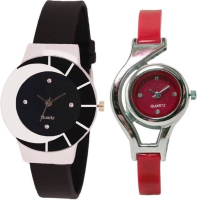PMAX black white color fancy beautiful glass watch with round different shape red women Watch  - For Girls   Watches  (PMAX)