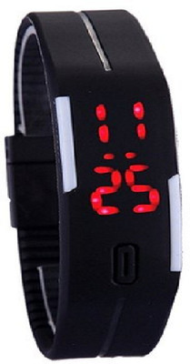 View FASHION POOL FULL BLACK MAGNET BELT WATCH WITH LED DISPLAY HAVING RUBBER BELT WATCH Watch  - For Boys Wrist Watches Price Online(FASHION POOL)