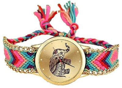 FASHION POOL MOST STUNNING ROUND ANALOG DIAL FASTRACK WATCH WITH ELEPHANT DESIGN ON DIAL HAVING MULTI COLOR NYLON BELT DESIGNER WATCH FOR FESTIVAL & PARTY WEAR Watch  - For Girls   Watches  (FASHION POOL)