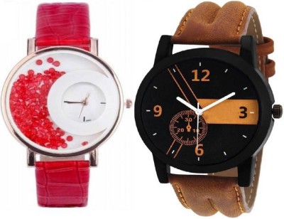 PEPPER STYLE Attractive Stylish 2 Combo Red Mxre & Lorem Genium Brown Leather Strap Girls & Boys Analog Watch STYLE 079 STYLE 088 Hybrid Watch  - For Men & Women   Watches  (PEPPER STYLE)