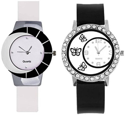 FASHION POOL GLORY MOST STYLISH ULTIMATE BLACK COMBO OF LINE DESIGN & BUTTERFLY GLASS DESIGN WATCH WITH DESIGNER & COOL RUBBER BELT WATCH Watch  - For Girls   Watches  (FASHION POOL)