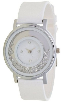 fashion pool PEARL WHITE ROUND ANALOG DIAL WATCH WITH DIAMONDS BEADS STUDDED RING WATCH FOR GIRLS & LADIES WITH UNIQUE RUBBER BELT WATCH FOR DESIGNER & COOL COLLECTION Watch  - For Girls   Watches  (FASHION POOL)