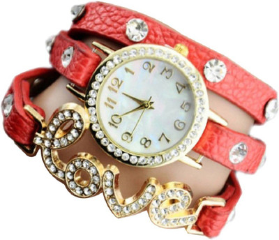 

SOOMS Red exclusive diamond studded precious collection love bracelet for Valentine or gifting purpose tie it after completing 3-4 rounds over your wrist, ladies Watch - For Girls