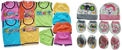 

Sonpra New Born Baby Soft Cotton Tshirts Shorts Cartoon Printed Caps Booties Mittens Combo Set ( 0-3 Months) (Multicolor)(Multicolor)