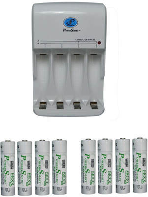 

Power Smart Fast Charging Unit PS345 Combo With 2 Set 2300mahx4 AA Ready To Use Cells Camera Battery Charger(White)