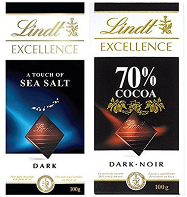 

Lindt Combo of Excellence (Sea Salt Touch + 70% Cocoa) Chocolate 100 Grams -Combined with 2 Natural Yellow LED DIYA Bars(Pack of 2, 200)