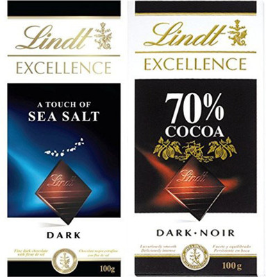 

Lindt Combo of Excellence (Sea Salt Touch + 70% Cocoa) Chocolate 100 Grams – Imported; Premium Quality. Bars(Pack of 2, 200)