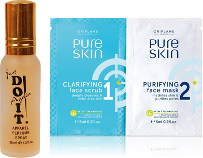 

Oriflame Sweden Pure Skin Scrub & Mask 12ml (32652) With Just Doit Perfume 30ml(Set of 2)