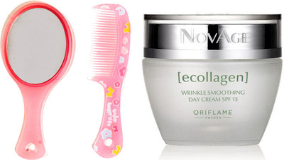 

Oriflame Sweden NovAge Ecollagen Wrinkle Smoothing Day Cream SPF 15 50ml (31544) With Mirror Comb Set(Set of 3)