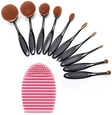 

Lifestyle-You Makeup Brush Oval Toothbrush Foundation Powder Blush Soft Face Brush Set + Silicone Makeup Brush Cleaner Brush Egg (Set of 10 pcs)(Set of 10)
