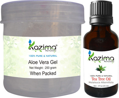 

KAZIMA Aloe Vera Gel Raw (250 Gram) and Tea Tree oil (15ml) - Ideal for Scalp, Acne Scars, Skin Treatment, Hair(Set of 2)