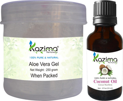 

KAZIMA Aloe Vera Gel Raw (250 Gram) and Coconut Oil (15ml)- Ideal for Hair Growth, Damaged Hair, Face, Dry Skin(Set of 2)