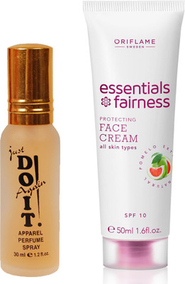 

Oriflame Sweden Essentials Fairness Protecting Face Cream SPF 10 (32702) With Just Doit Perfume 30ml(Set of 2)