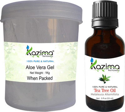 

KAZIMA Aloe Vera Gel Raw (1KG) and Tea Tree oil (15ml) Ideal for Scalp, Acne Scars, Skin & Hair Treatment(Set of 2)