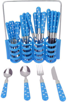 

ShopyBucket Printed Dot Design Blue Stainless Steel Cutlery Set Contain 6 PCs Each Foak, Tea Spoon, Butter Knife And Big 24 PCs Stainless Steel Cutlery Set(Pack of 1)