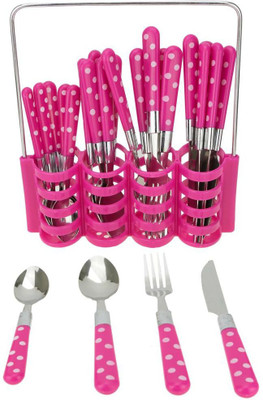 

ShopyBucket All New original Printed Dot Design Pink(Set Of 24) Stainless Steel Cutlery Set(Pack of 25)