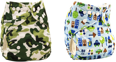 

Babymoon ( SET of 6 - 2 Cloth Diaper with 4 Wetfree Bamboo Insert) Designer Premium Reusable, Adjustable Size, Waterproof, Washable, Pocket Cloth Diaper Nappie - L(6 Pieces)