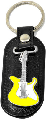 

Faynci Fashion Genuine Leather Key Chain with Yellow Electric Guitar cool gift for loved one Key Chain