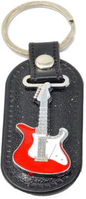 

Faynci Fashion Genuine Leather Key Chain with Red Electric Guitar cool gift for loved one Key Chain