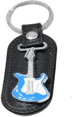 

Faynci Fashion Genuine Leather Key Chain with Sky Blue Electric Guitar cool gift for loved one Key Chain
