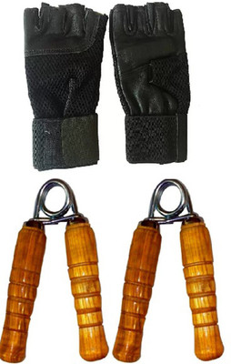 

Monika Sports 2 pc wooden hand grip with gym gloves for exercise Gym & Fitness Kit