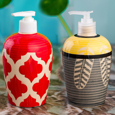 

Sforzi Ceramic soap dispenser set of 2 450 ml Lotion, Shampoo, Soap, Gel Dispenser(Multicolor)