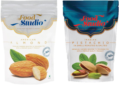 Food Studio American AlmondsIranian Pistachio Dry Fruits Combo of 2 - 250Grams Almonds(500, Pouch)
