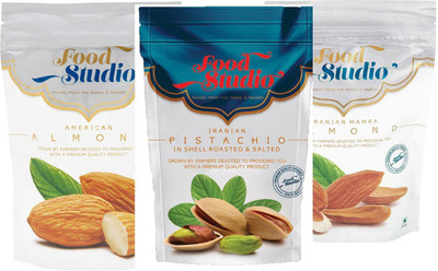 

Food Studio American AlmondsIranian MamraIranian Pista Dry Fruits Combo of 3 - 250Grams Almonds(750, Pouch)