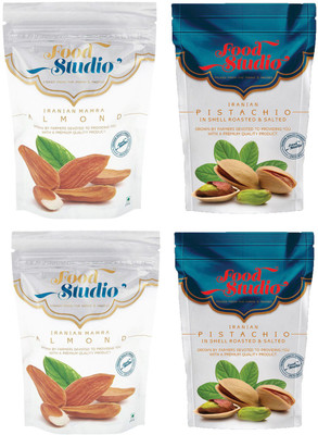 

Food Studio Iranian MamraIranian Pistachio Dry Fruits Combo of 4 - 250Grams (2 of Each) Almonds(1000, Pouch)