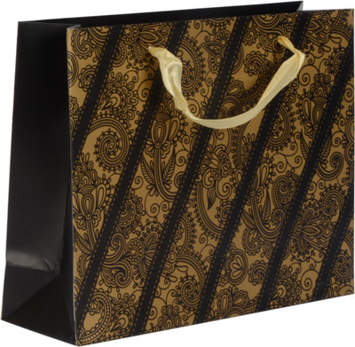 Enwraps Printed Party Bag(Black, Gold, Pack of 12)