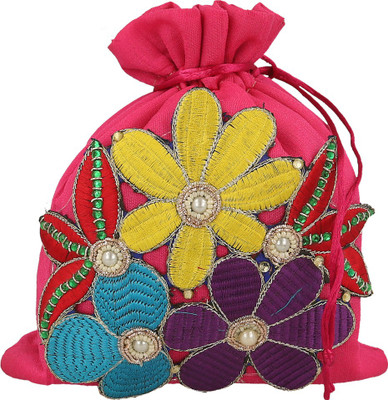 

Be You Amazing Zari Embroidery & Stone Work Flower Design Potli Bag for Women Potli(Pink)
