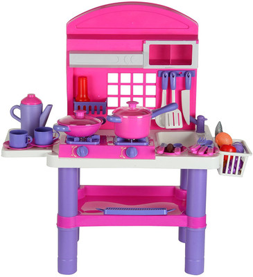

M-Alive New Battery Operated Luxurious Complete Kitchen Table with Cooking Accessories Set Pretend play Set Sound, Light And Oven Timer