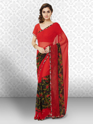 Shaily Retails Floral Print Fashion Poly Georgette Saree(Red)