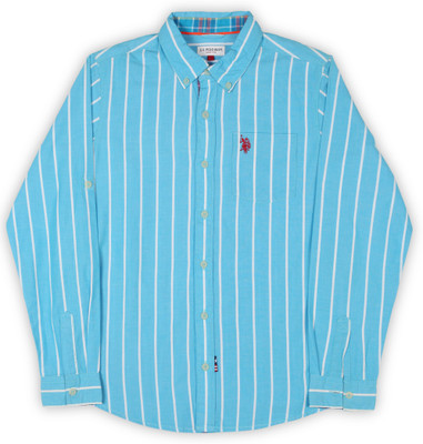 

US Polo Kids Boys Striped Casual Blue Shirt, Turq