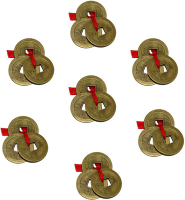

DivyaMantra Combo Pack of 7 Feng Shui Three Lucky Chinese Coins with Red Ribbon For Money, Wealth Luck Decorative Showpiece - 2.5 cm(Zinc, Brown)
