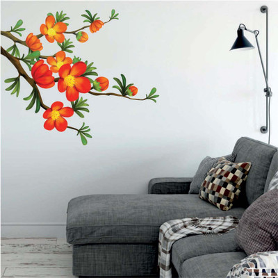 

AH Decals  AH Decals Red Flowers Branch Stickers for Wall Sticker(Pack of 1, Multicolor