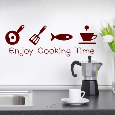 STICKER STUDIO 48 cm Kitchen Wall Sticker (Enjoy cooking time,Surface Covering - 48 x 137 cm) Removable Sticker(Pack of 1)