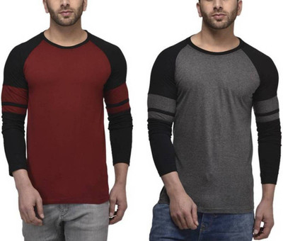 WRODSS Solid Men Round or Crew Light Blue, Maroon T-Shirt(Pack of 2)