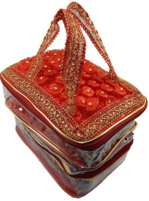 

RK Brands Designer 3 Partition Floral Portable Vanity Bag Makeup Vanity Box(Red)
