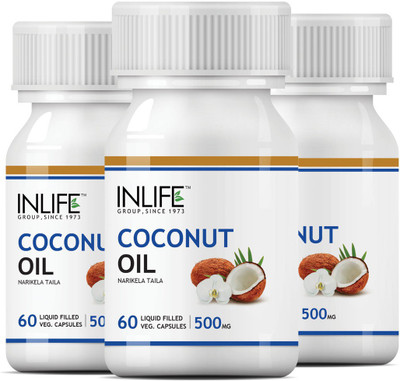 

Inlife INLIFE Coconut Oil, 60 Veg Caps (3-Pack)(180 No)