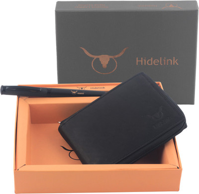 

Hidelink Men Black Genuine Leather Wallet(9 Card Slots)