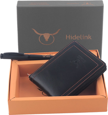 

Hidelink Men Black Genuine Leather Wallet(9 Card Slots)