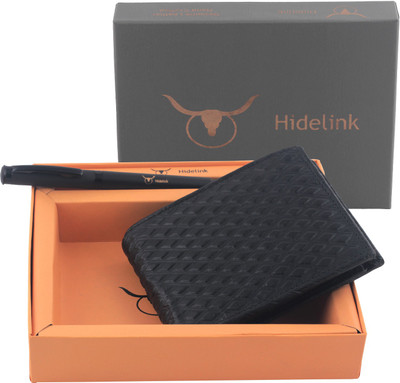 

Hidelink Men Black Genuine Leather Wallet(9 Card Slots)