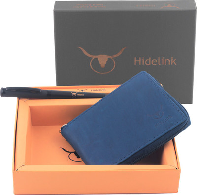 

Hidelink Men Blue Genuine Leather Wallet(9 Card Slots)