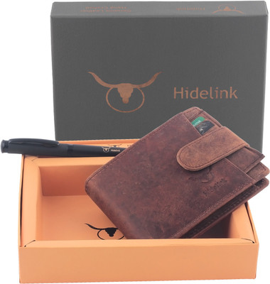 

Hidelink Men Brown Genuine Leather Wallet(9 Card Slots)