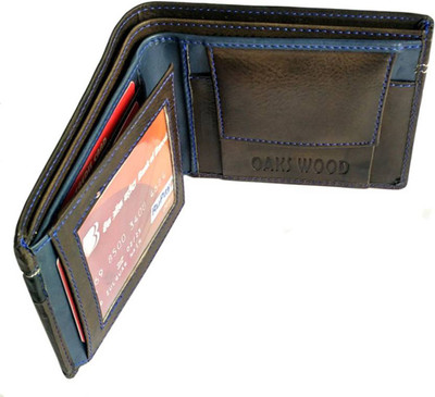 

Oaks Wood Men Blue Genuine Leather Wallet(3 Card Slots), Brown