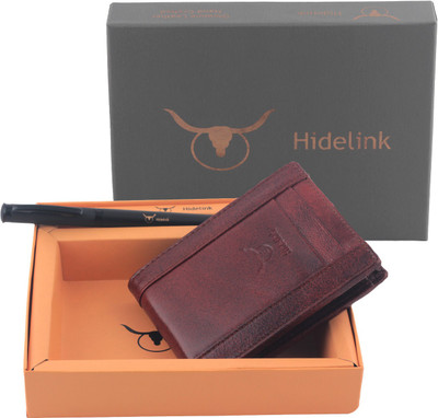 

Hidelink Men Brown Genuine Leather Wallet(9 Card Slots)