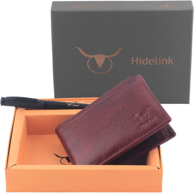 

Hidelink Men Brown Genuine Leather Wallet(9 Card Slots)