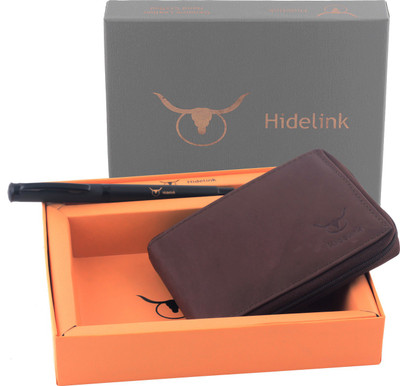 

Hidelink Men Brown Genuine Leather Wallet(9 Card Slots)